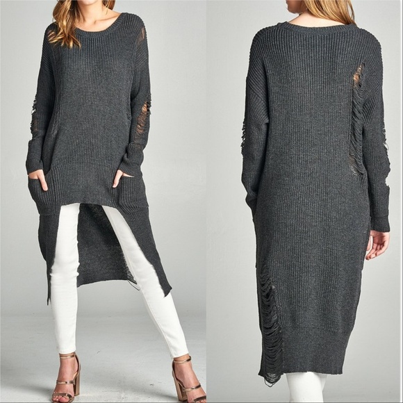 DISTRESSED TUNIC SWEATER - Picture 2 of 3